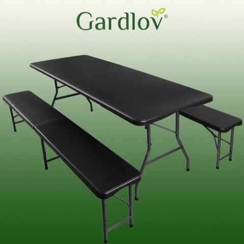Stół ogrodowy składany 180cm + 2 ławki- czarny Stół ogrodowy składany 180cm + 2 ławki- czarny